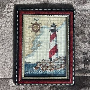 Framed Lighthouse Cross Stitch Art
